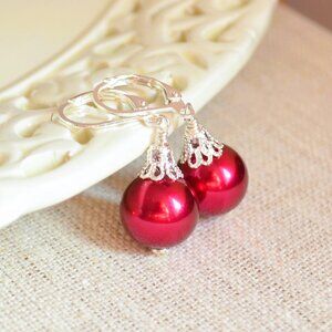 Red Christmas Ball Earrings - Hand Made in Canada